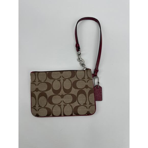 Coach F51775 Signature C Wristlet with Burgundy Patent Leather Accents - Picture 2 of 4